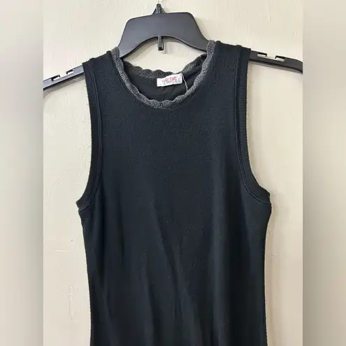 Goldie Lewinter Sleevless Pointelle Trim Rib Dress in Black Sz M