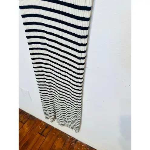 RIXO Blue White Antibes Stripe Ribbed Collared Ties Necklines Maxi Dress Size 8