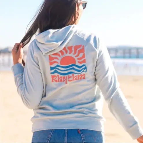 Rhythm. Dawn Fleece Vintage Sun Graphic Pullover Hoodie Sky Blue Size Large