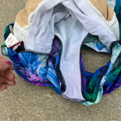 Jantzen Vintage blue tropical floral faux wrap skirt one piece swimsuit