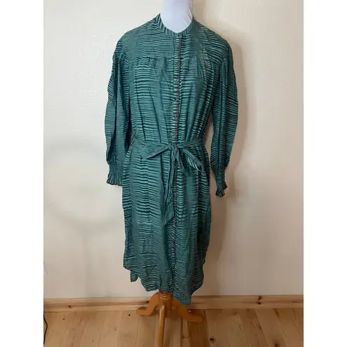 Ulla Johnson Teal Fiora Piplin Cotton Striped Long Sleeve Midi Dress 8