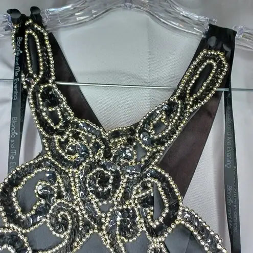 Blonde And Me Evening By Linda Bernell Elegant Black and Gold Beaded Dress Size 10
