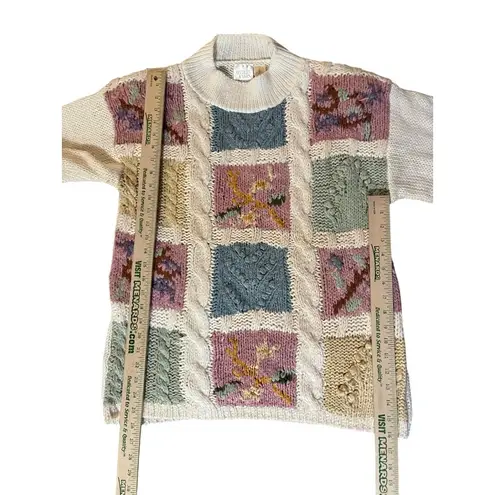 Vintage 90s Needles & Yarn Sweater Womens M Patchwork Floral Knit Korea Size M