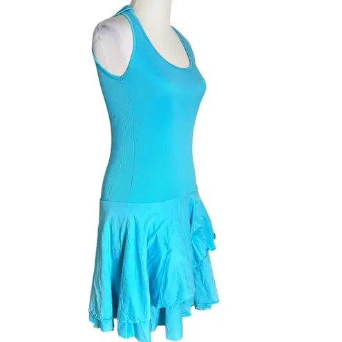 Ralph Lauren Black Label Drop Waist Tank Ruffle Dress Size M Blue Tiered Ribbed Size M