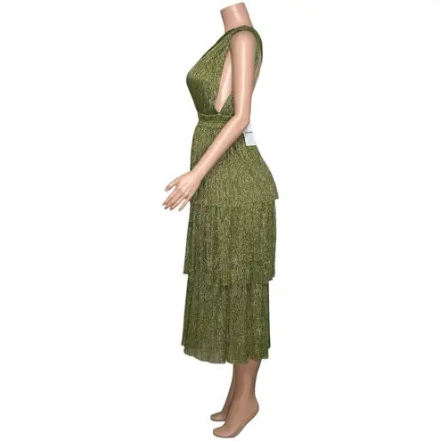 SABINA MUSAYEV Isabello Plisse Midi Dress, Moss Green, Medium Green