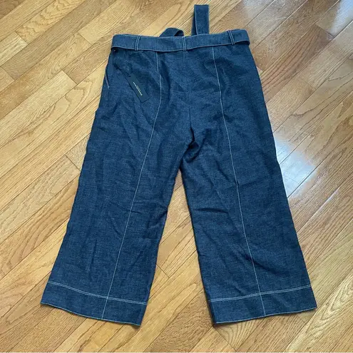 Donna Karan New York Linen Blend cropped pants with belt Blue Jean wide leg 12