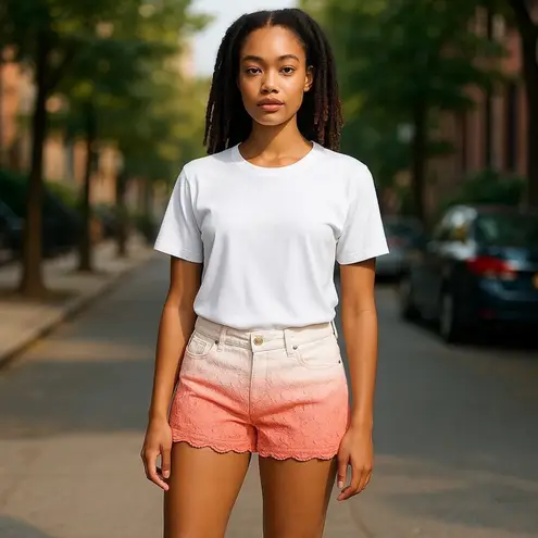 Hot Kiss Pink White Ombré Lace Denim Shorts Juniors Size 11 Raw Hem
