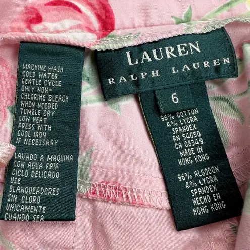 Lauren Ralph Lauren Pink Roses Floral Ankle Pants Mid Rise 26 Inseam Size 6