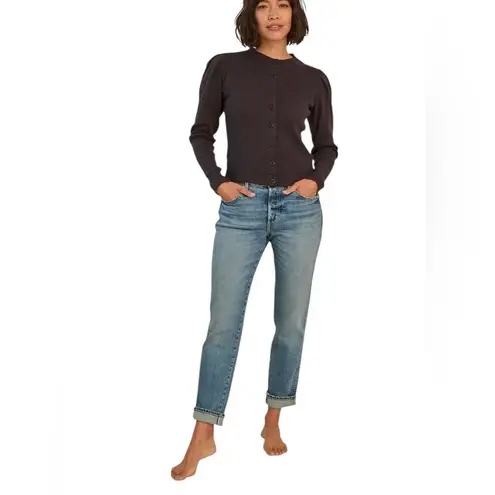 Anthropologie AMO Tomboy Jean Med Wash Sz. 27 Button~Fly Stretch Mid Rise Boho Blue