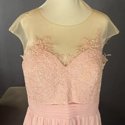 Woman’s Pink Formal Dress Gown with Sheer Lace Top Leg Slit Zip Back Size 14