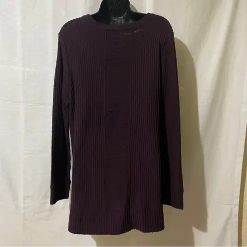 Green Tea Burgundy Thermal Waffle Knit Long Sleeve Top | Size XL Purple