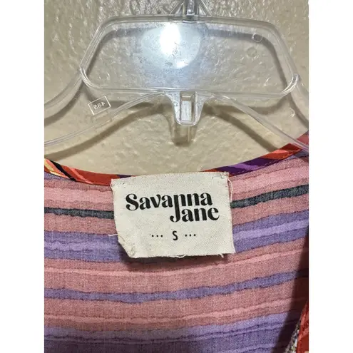 Savanna Jane Embroidered Striped Tassel Tie Top Blouse Womens Size S Bohemian Red