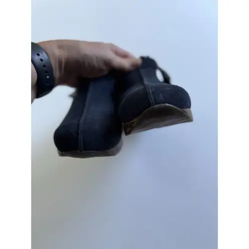 Sporto Blue Suede Leather Clogs Slip On 1” Heel 8M Faux Sherpa Lined Buckle