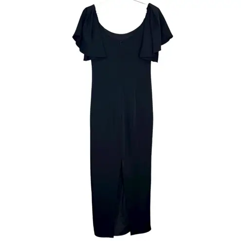 Mac Duggal NWOT Women’s Crepe Fitted Dress Short Ruffle Sleeves Black Size 6