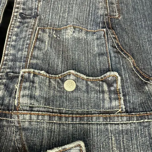 Jessica Howard Petite Distressed Bomber Denim Jean Jacket with Two Pockets