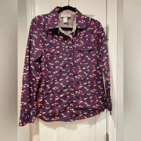 Back in the Saddle Purple Floral Snap Front Collared Shirt Pearl Buttons Size M Size M