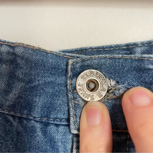 Vintage Y2K Blue Knee Length Denim Skirt with Slit and Braided Belt Detail Size 16