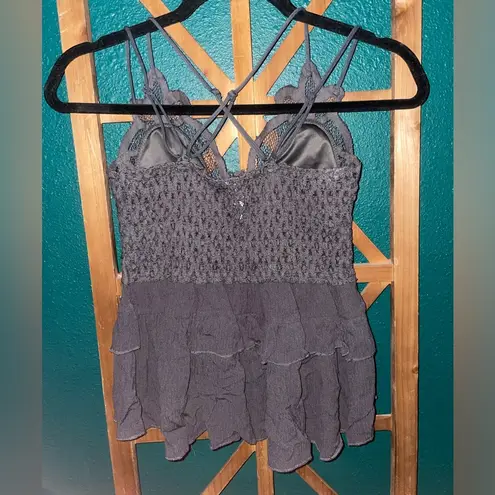 Zenana Outfitters Charcoal Crochet Lace Peplum Cami