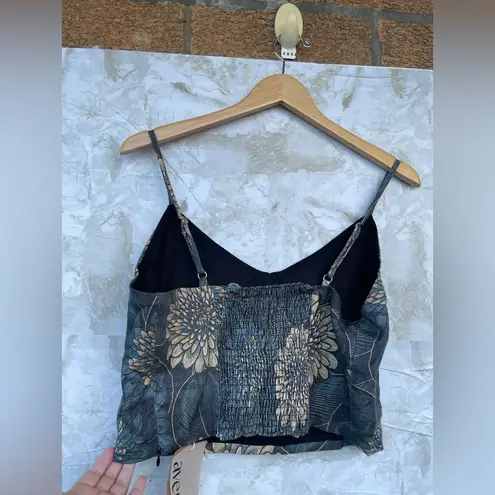 AVERIE Crop Top And Skort Set Nori Dandelions Print On Black size XXL Green