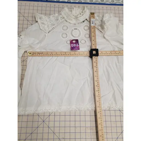 Farm Rio Embroidered Lace Blouse Women's Medium White High Neck Long Sleeve