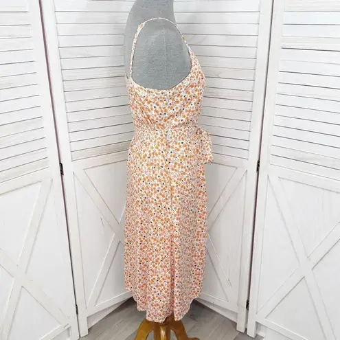 A loves A Ditsy Floral Button Front Spaghetti Strap Sundress Orange Pink Small