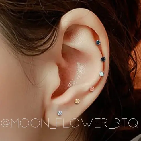 Very Tiny Rainbow CZ Barbell Earrings Purple