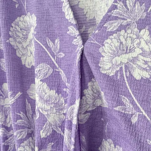 MELLODAY Womens V-Neck Puff Sleeve Lilac Floral Peplum Fairy Core Blouse Medium