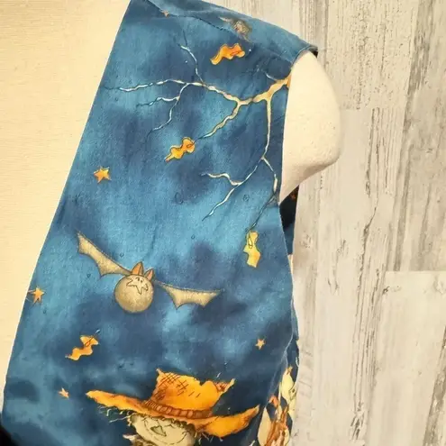 Vintage Handmade Halloween Vest whimsical ghost spiders bat reversible teacher Blue Size XL