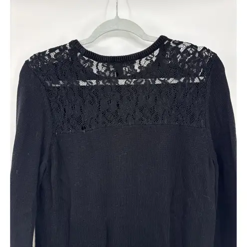 Lauren Ralph Lauren Womens Black Lace Inset Ribbed Trim 3/4 Sleeve Sweater XL