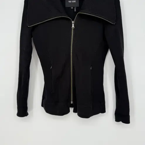 Nic+Zoe Black Zipper Collar Knit Jacket Sweater XS