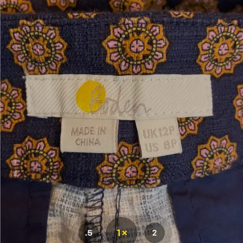 Boden Sunflower Geo Floral Printed Straight Crop Workwear Pants Size 8 Petite Blue