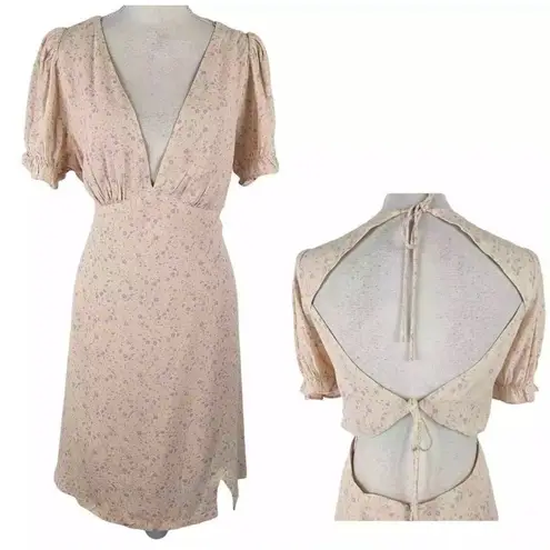 Sophie Rue deep V neck short sleeve Floral Open Back mini Sz Large Dress