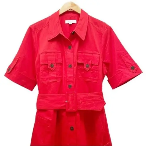 Derek Lam Collective Cherry Red Cotton Belted Utility Dress Size 52 IT | 16 US