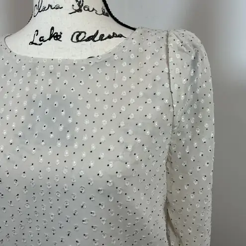 Dress Forum Cream Black Dot Puff Sleeve Sheer Blouse Top Women's Small S