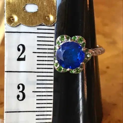 Natural Blue Spinel Chrome Diopside Sterling Silver Ring Size 8