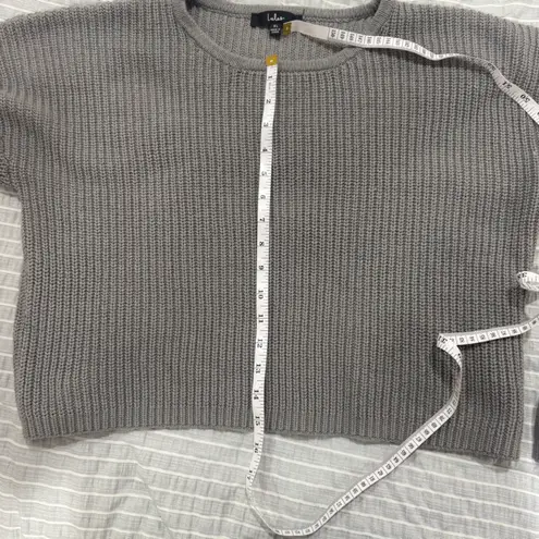 Lulus  Cute and Cozy Light Grey Ribbed Knit Lace-Up Sleeve‎ Sweater size XL - Image 5