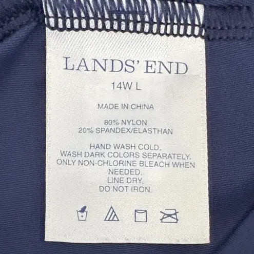 Lands End Tankini and Navy Patterned High Waisted Women's Swim Skirt Plus 14W L Blue