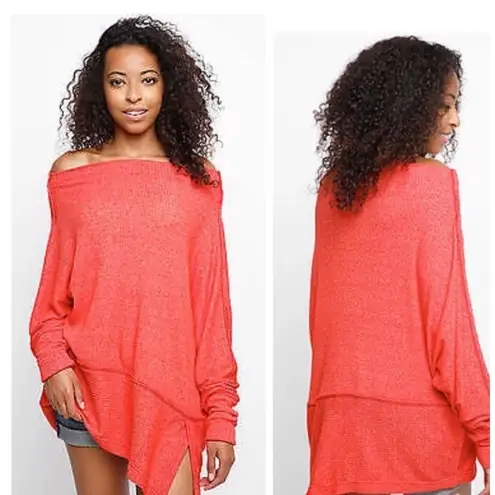 Free People We The Free Orange Londontown Off Shoulder Long Sleeve Oversized Top M