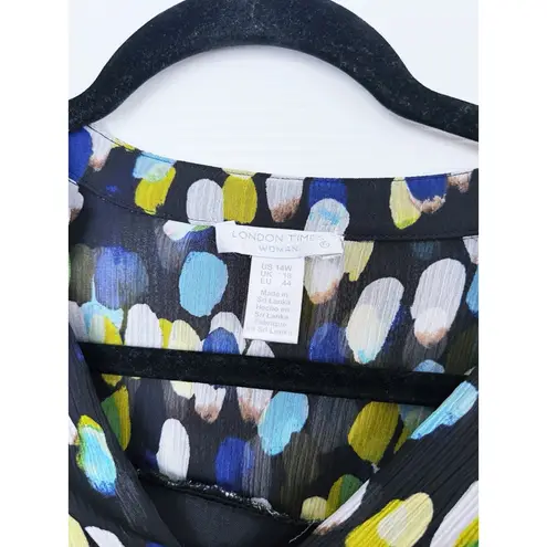 London Times Fit & Flare Long Sleeve Polka Dot Dress Plus 14W Black Blue