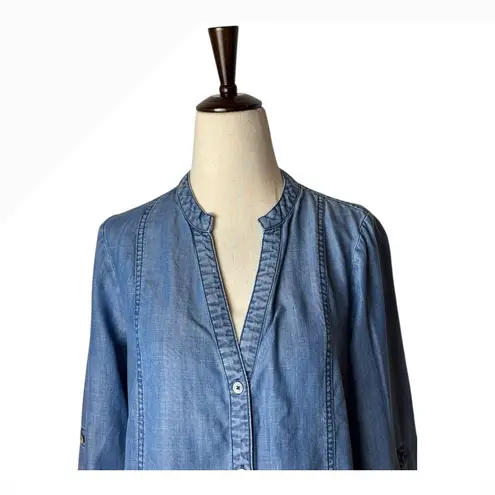 Current Air Dress Women XS Blue Chambray Tencel Shirt Button Down Tiered Midi