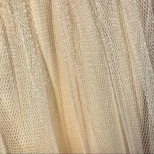 L'ATISTE L’ATISTE Champagne Sleeveless Beaded Floral Lace & Tulle Mini Dress