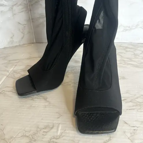 Steve Madden  Beverly black open toe thigh high sheer heel boots size 8.5 M