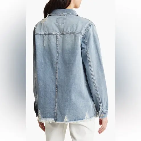 Thread and Supply  Cotton Distressed Frayed Denim Jacket Small DENIM Light Wash