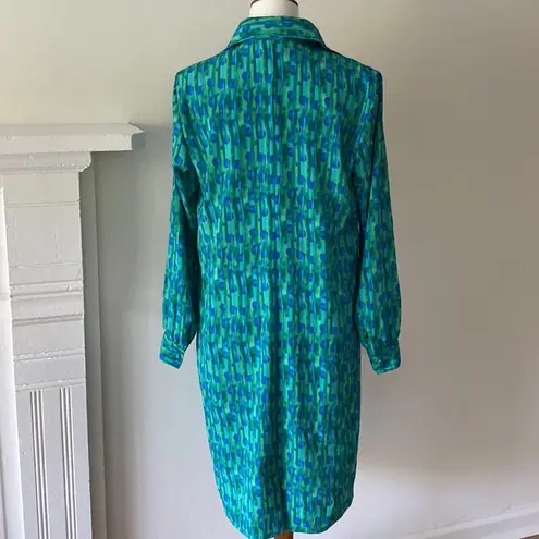 Vintage Dress 10 Long Sleeve Retro Classic Atomic Shirtdress Fall Winter 80s 90s Blue