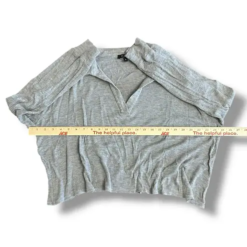 Y2K FORE Gray Ribbed Knit Collared Crop Top Preppy Minimal Streetwear Women’s M Size M