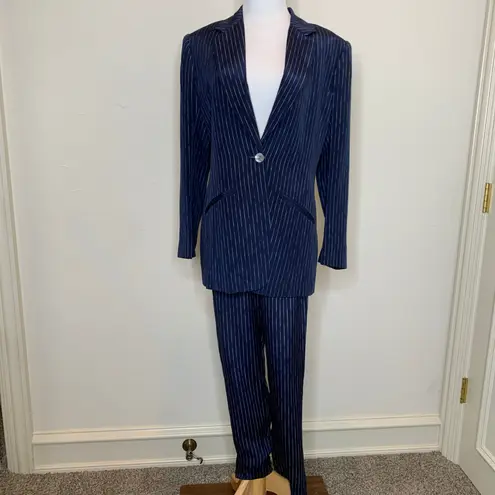 Silk Liz Claiborne Blue Pinstripe Suit Pants Blazer Sz 6