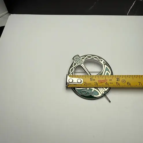 Celtic Sea Signed Blue Green Enamel Tara Brooch Pin Silver Tone