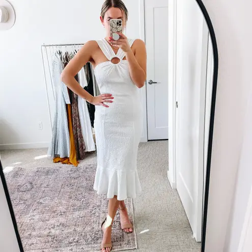 Opening Ceremony Textured White O-Ring Ruffle Hem Midi Dress