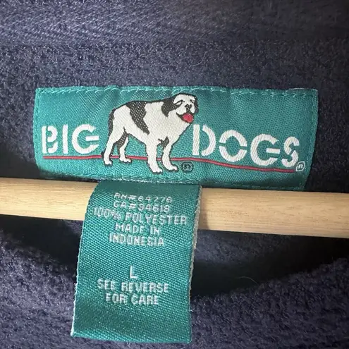 Big Dogs Pullover Fleece V Neck Blue Embroidered Sporty Warm Casual Lounge L