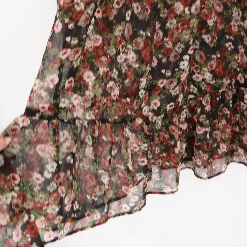 MNG Mango Sheer Floral Chiffon Dress Sheer Ruffle Fairy Grunge Romantic Size 6 Black